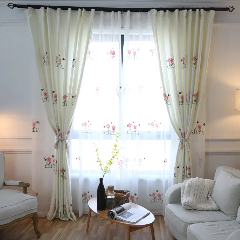 NAPEARL Вышитые розовые шторы для детской комнаты девочек спальни белая льняная