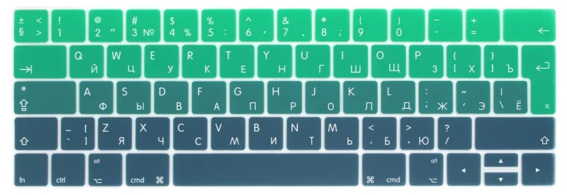 RYGOU евро Русская клавиатура наклейки для Macbook Pro 13 Сенсорная панель силиконовая клавиатура чехол для Macbook Pro 15 защита кожи - Цвет: Gradient Green