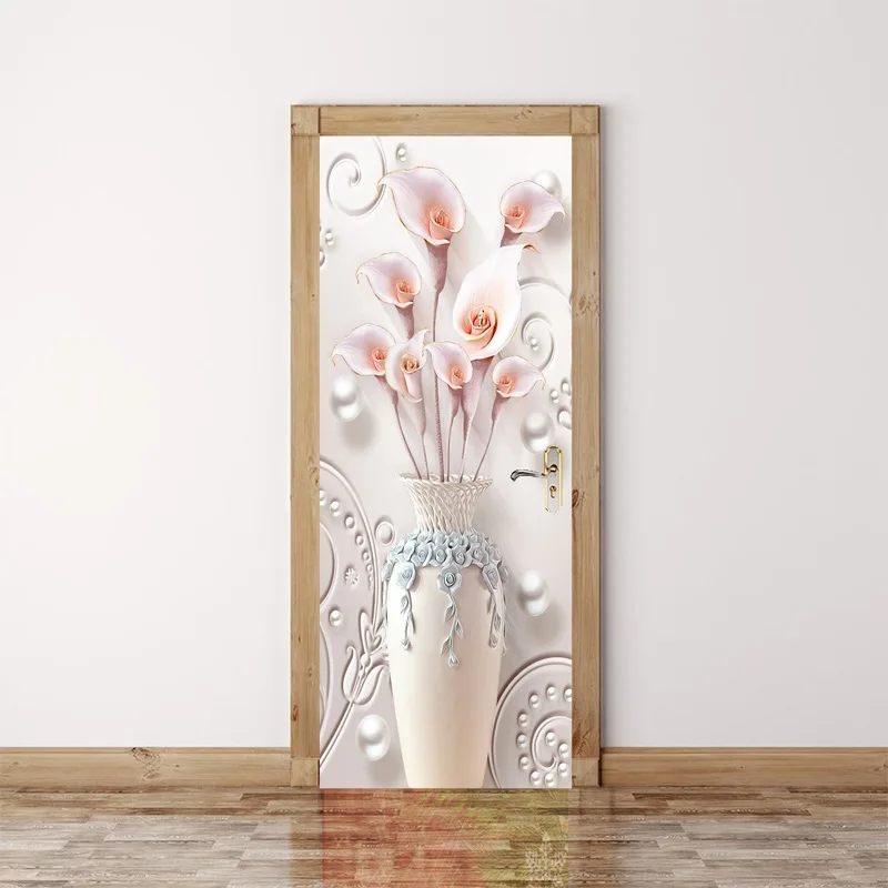 Цветы в вазе обои настенная живопись постер Цветочная дверь наклейка гостиная