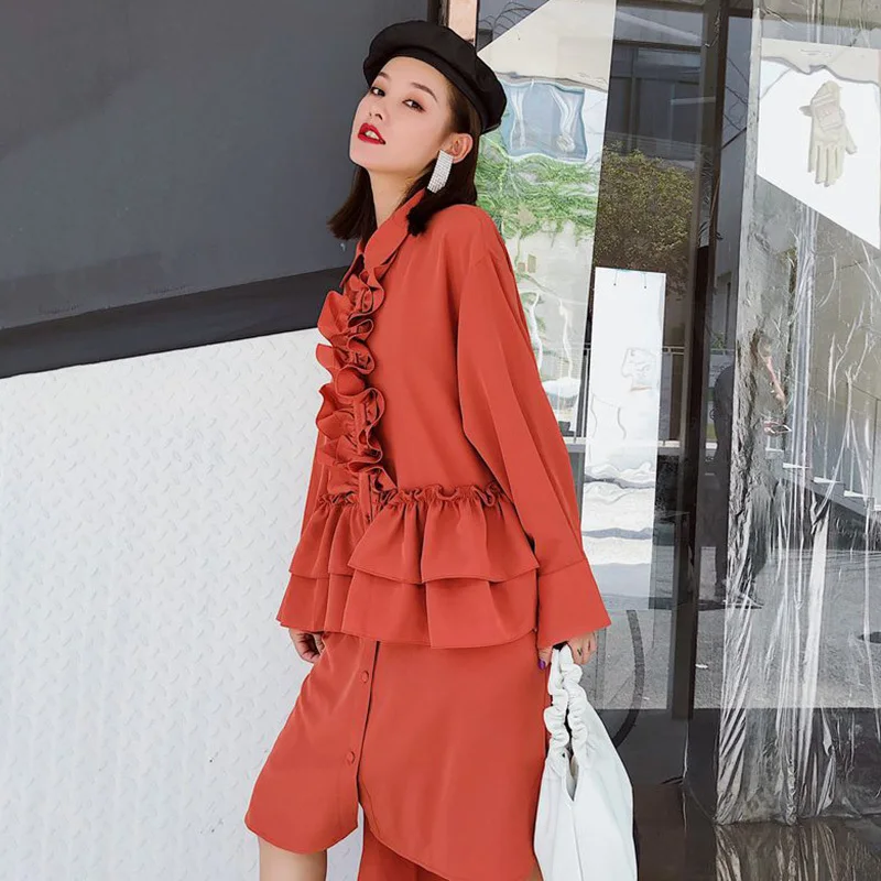 TWOTWINSTYLE лоскутное платье-рубашка с оборками Женские асимметричные платья длинным