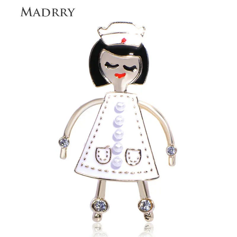 Madrry, последняя прелестная Кепка медсестры, броши в форме девушки, эмаль, кристалл, ювелирное изделие для женщин, детей, свитер, пальто, воротник и сумка, булавки, подарки