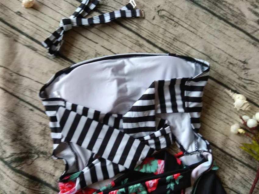 Uttu зеленый лист печати купальник в полоску Высокая талия Купальник лоскутное Для