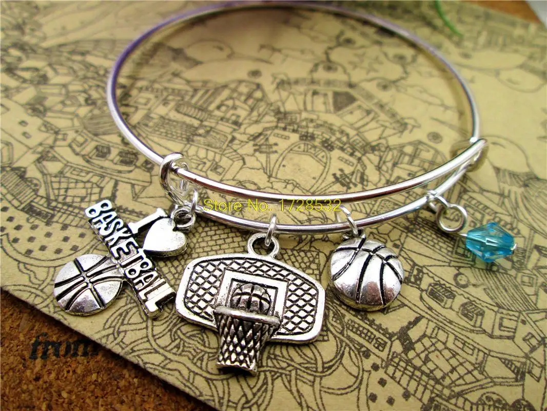 

Hot sale 65mm bangles basketball bracelet sports bangles I love basketball,basketball hoop ,one side basketball bangles