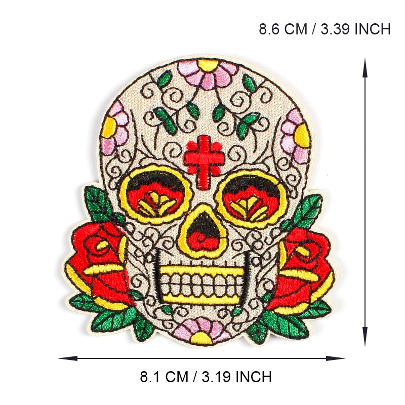 Гладить на 3D череп террор Цветочный Панк Байкер ПВХ эмблема нашивка для