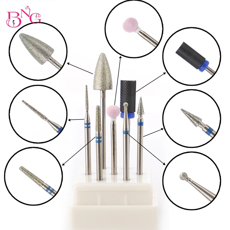 BNG 7cs/lot Nail Drill Bit Set Cuticle Art File Cleaner Electric Ceramic Gel Finger Carbide metal file Manicure Pedicure | Красота и