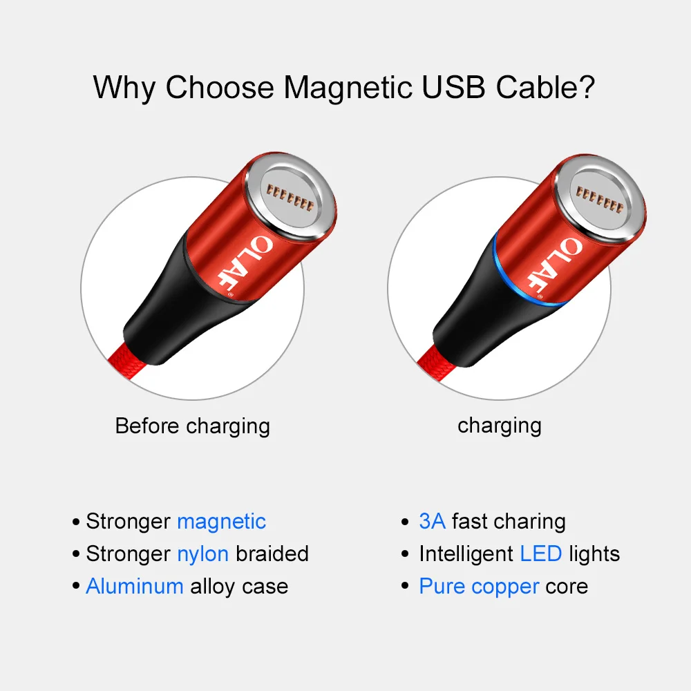 Магнитный кабель Олаф 3А для быстрой зарядки, кабель usb type-C для samsung S8 S9 S10 Xiaomi mi8 mi9 huawei P20 P30 USB-C кабель