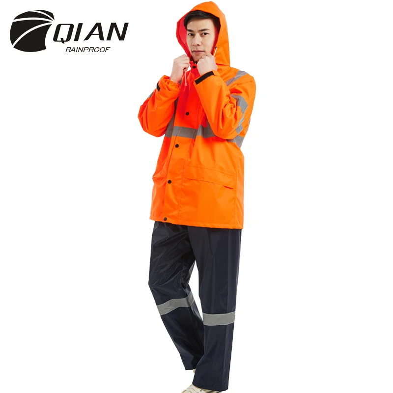 QIAN Motorcycle Rain Thick Police Gear Coat Man Women Yellow Impermeable Adult Wear Waterproof Suit For Fishing |