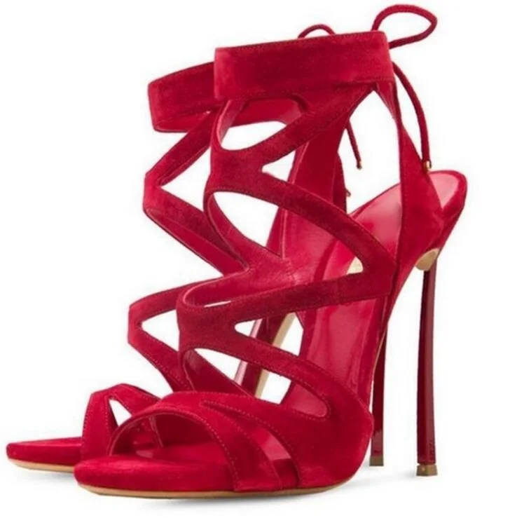 

Cheap Price Red Suede Sandals Women 2018 Cross Straps Cut-ous Lace-up Gladiator Sandals Shoes Metal Heels Summer Dress Shoes