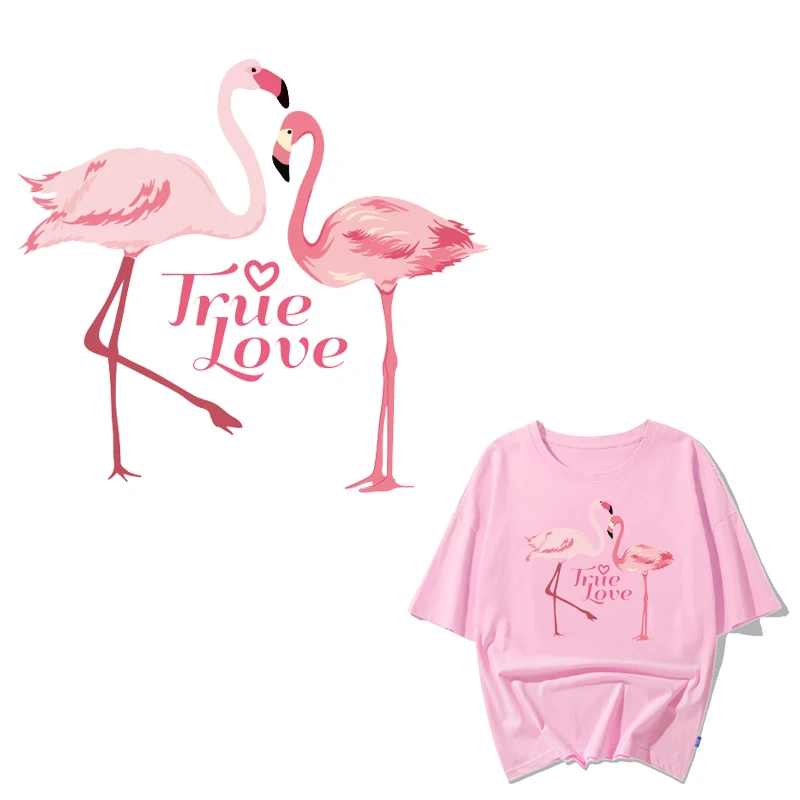 

Iron on Transfer Flamingo Patches for Girl Clothing DIY T-shirt Applique Heat Transfer Vinyl Ironing Letter Patch Stickers Press