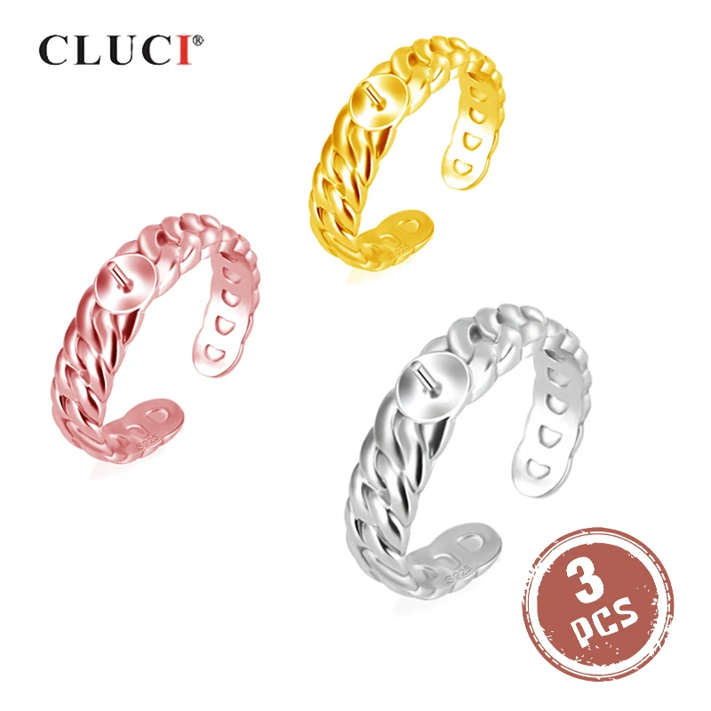 

CLUCI 3pcs 925 Sterling Silver Snake Ring Women Jewelry Adjustable Pearl Ring Mounting Silver 925 Rings Jewelry SR2169SB