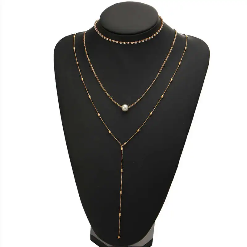 Duolan женское короткое трехслойное колье с металлическим жемчугом модное