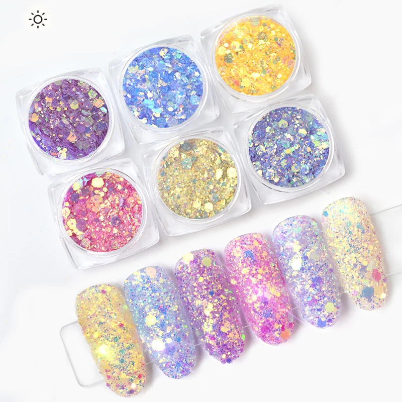 

Light Chameleon Color Changing Nail Glitter Sequins Colorful Sparkly Manicure DIY Nail Art 3D Decoration holographic Glitter art