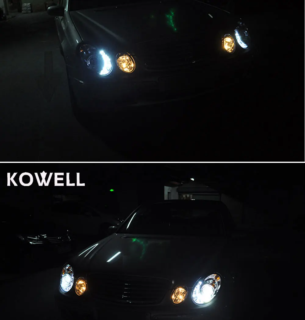 KOWELL стайлинга автомобилей для Benz W211 фар 2002 2003 2004 2005 2006-2009 Benz E200 E240 E280 светодиодный фар H7 ксеноновые линзы