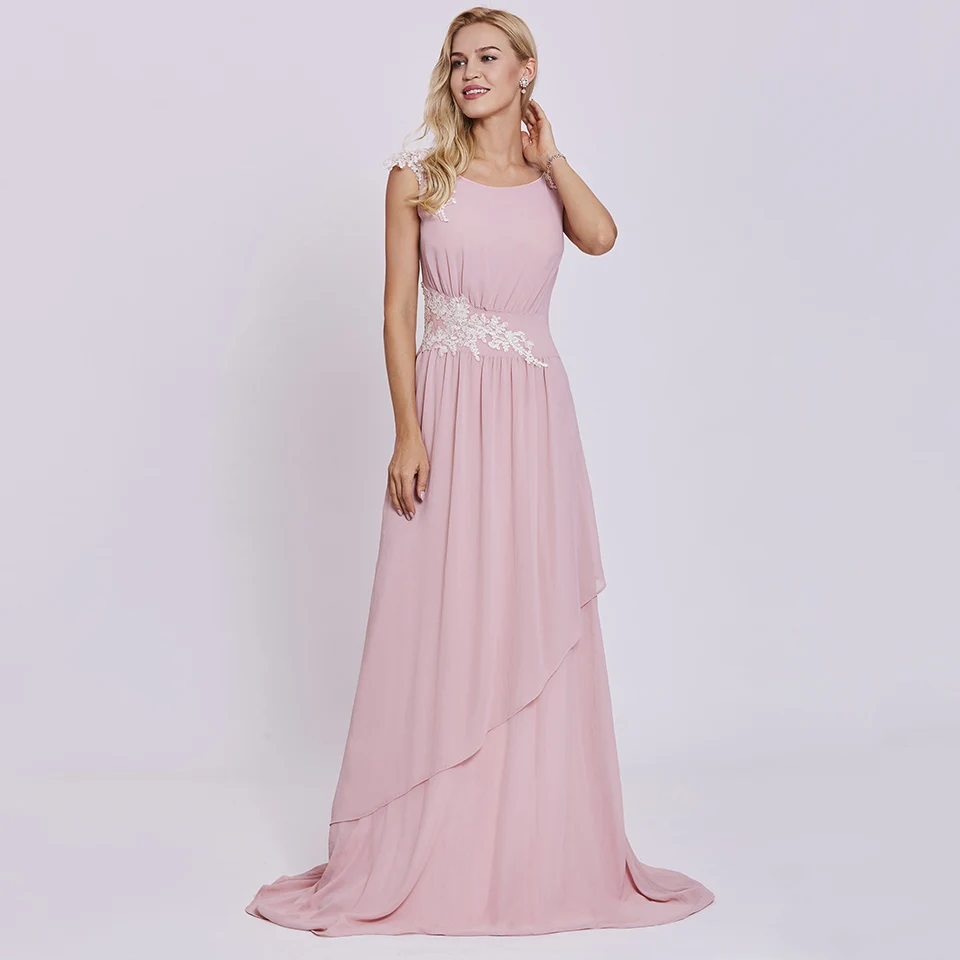 

Dressv pink long evening dress cheap scoop neck appliques sleeveless wedding party formal dress a line evening dresses