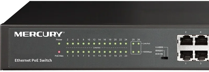 Max. PoE 214 вт переключатель с 26 портами POE обеспечивает питание для IP камеры/точки