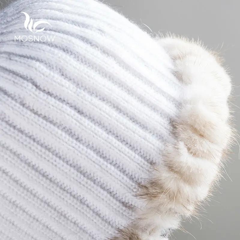 

Brand New 2019 Genuine Mink Fur With Rex Rabbit Flower Elegant High Quality Knitted Warm Winter Women's Hats Beanie