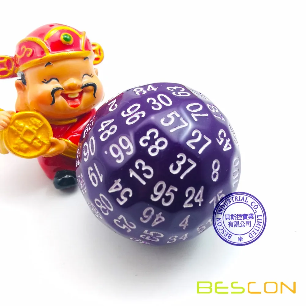 Bescon многогранные кости 100 сторон кости, D100 штампы, 100 сторонний кубик, D100 игровые кубики, 100 сторонний кубик фиолетового цвета