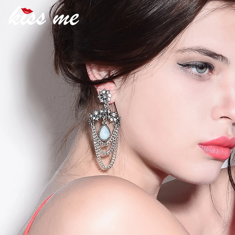 KISS ME Chic чистая Капля воды цветок слоистая кисточка Висячие серьги для женщин