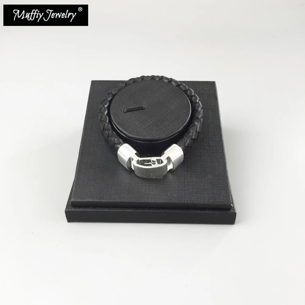 Черный плетеный кожаный браслет Блестящие модные ювелирные изделия для женщин в