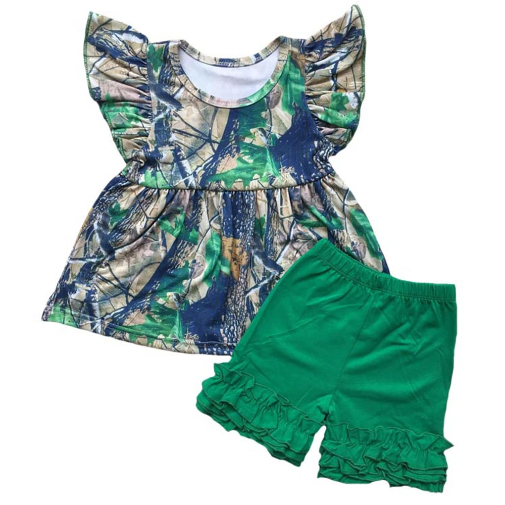 Камуфляжный комбинезон без рукавов топы с оборками и шорты детская одежда для