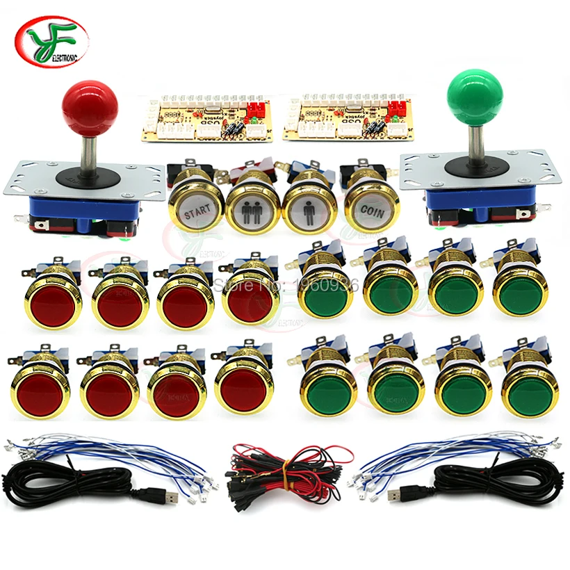 red green button Аркадный джойстик DIY Kit Нулевая задержка Игровой Набор сделай сам 2 плеера USB энкодер для ПК аркадный джойстик+ светодиодный хром золото кнопки - Цвет: red green button