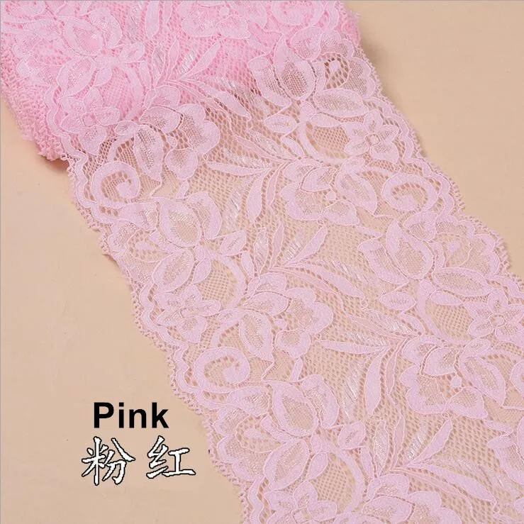 Pink 2 ярда 15 см широкая нейлоновая эластичная кружевная отделка для одежды DIY повязка на голову аксессуары швейная аппликация эластичная французская Сетка кружевная ткань - Цвет: Pink