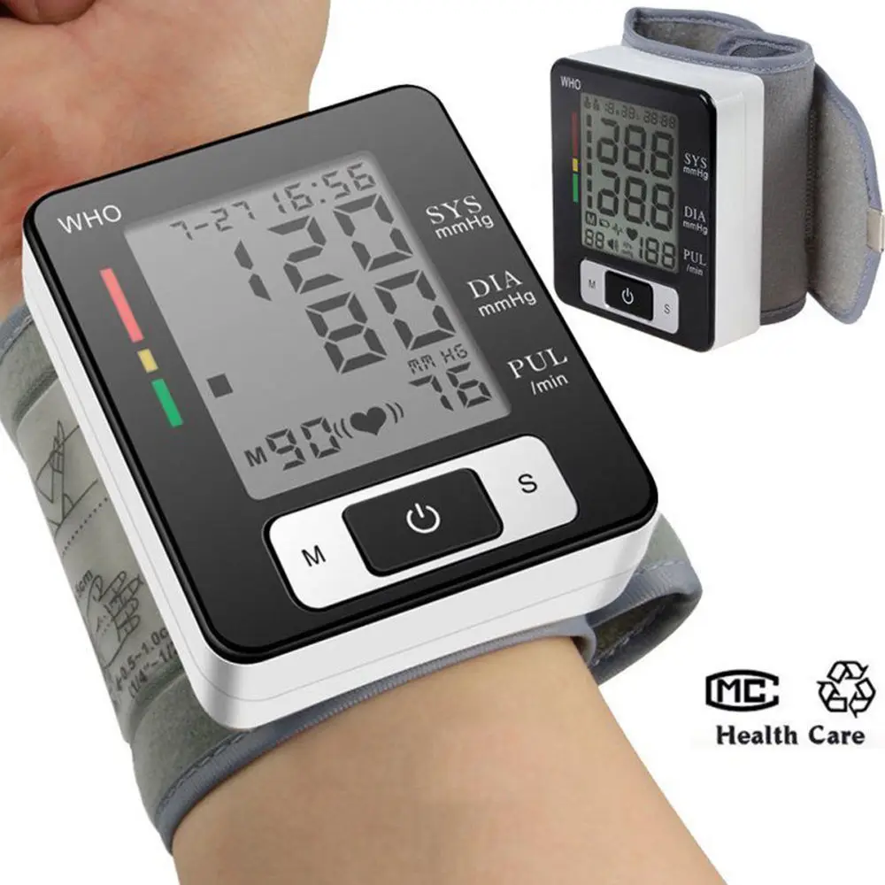 

LCD Automatic Digital Wrist Cuff Blood Pressure Monitor Heart Beat Rate Pulse Meter Tonometer Sphygmomanometers