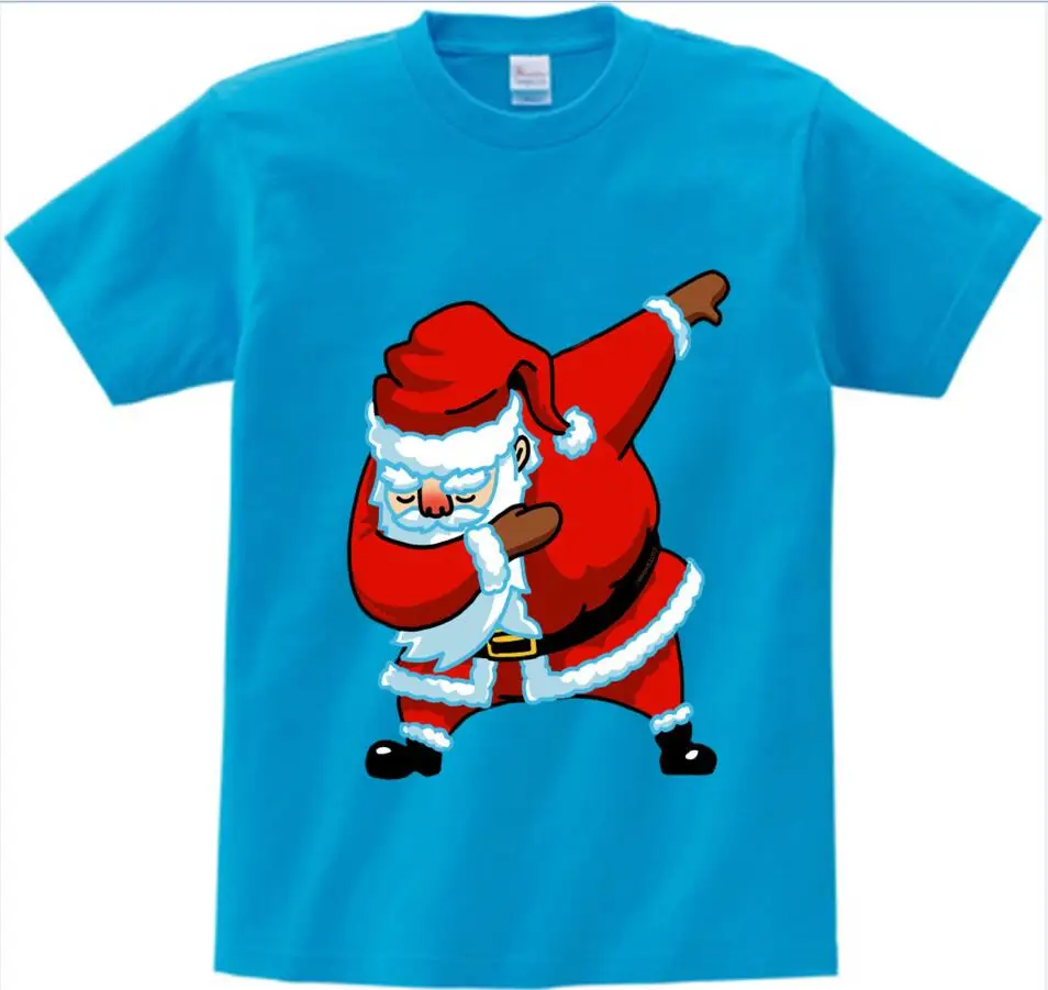 blue childreT-shirt Детская летняя футболка футболки с короткими рукавами для мальчиков и девочек с забавным рисунком кота Санта Клауса, даб Дэнс, футболка для детей 2-15 лет - Цвет: blue childreT-shirt