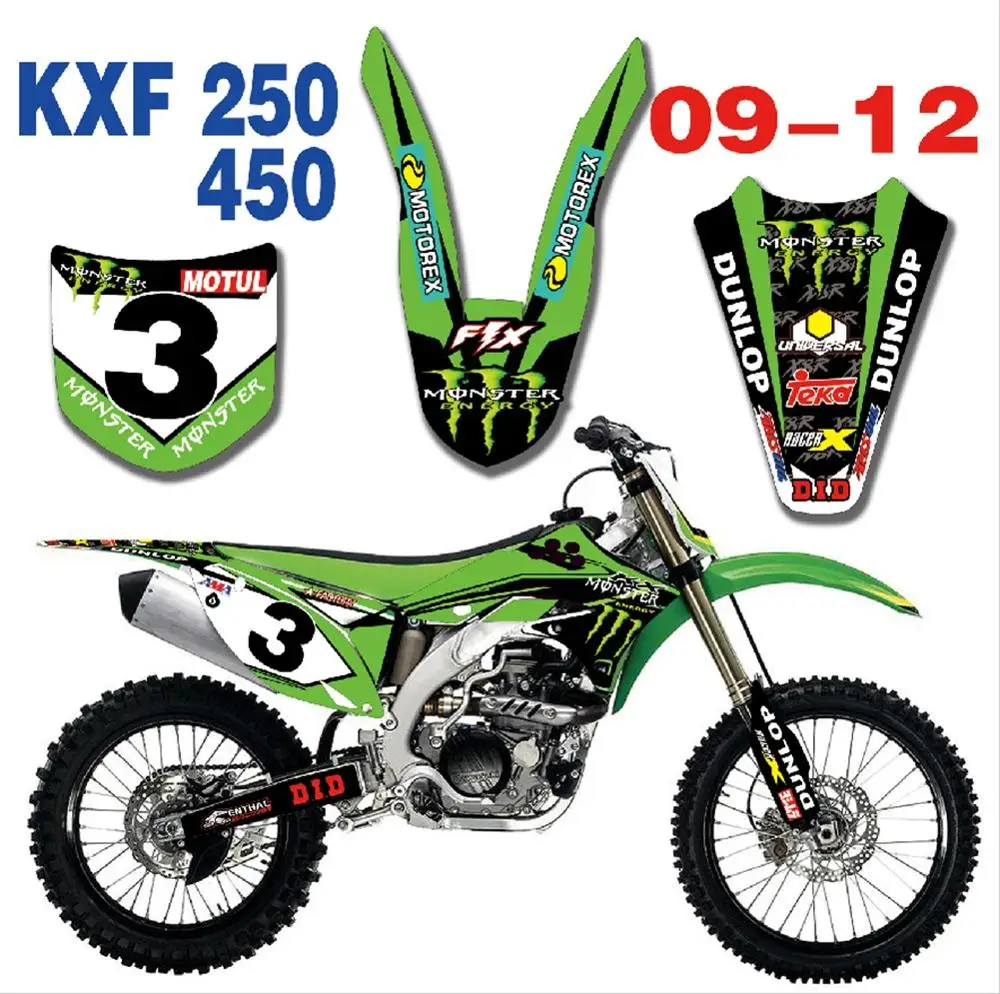 Мотоцикл Графика наклейки для Kawasaki KX250F KXF250 2009 2010 2011 2012 KXF 250 KX 250F KXF450 KX450F