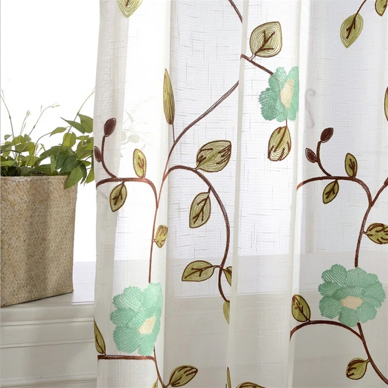 Простая дизайнерская занавеска с вышитыми цветами для гостиной кухни прозрачная
