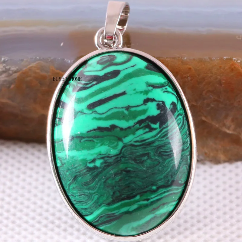 Green Malachite 1 шт. 31 цвет 35x25 мм Серебряный кулон Овальный натуральный камень Бусины Подходят Ожерелье Серьги для женщин Howlite Амазонит ювелирные изделия подарок - Окраска металла: Green Malachite