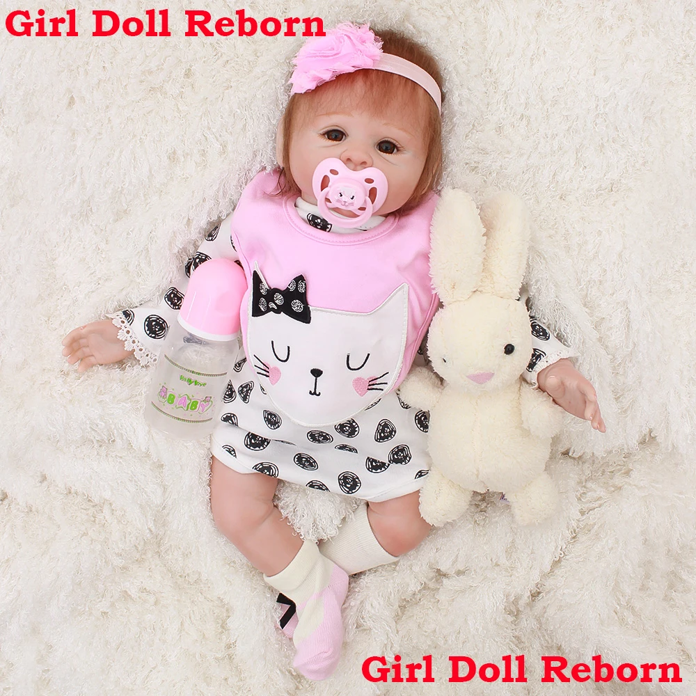 

Bebe born silicone baby dolls for sale 20"48cm girl alive newborn doll soft touch with rabbit plush gift toy doll for childre