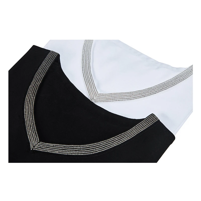 

V-Neck Cotton t-shirt women tops camisetas mujer verano 2018 Beading long sleeve t shirt women tshirt cotton top tee shirt femme