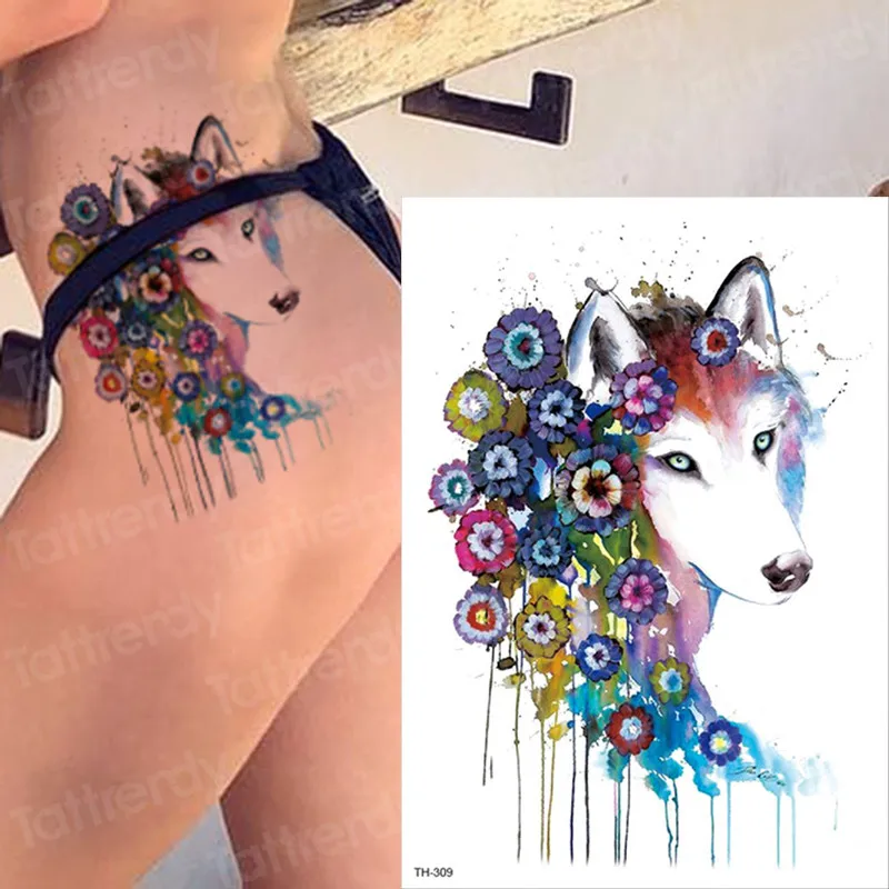 temporary tattoo arm sleeves women tattoos water color sexy tatoo & body art tiger wolf snake watercolor tatto fake big | Красота и