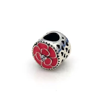 authentic 925 sterling silver charm red flower glaze crystal beads for original pandora charm bracelets bangles jewelry