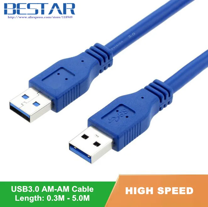 Синий двойной USB 3 0 A Тип папа-папа Удлинительный Кабель AM-AM 30 см 60 1 м 5 8 2 4 Гбит/с