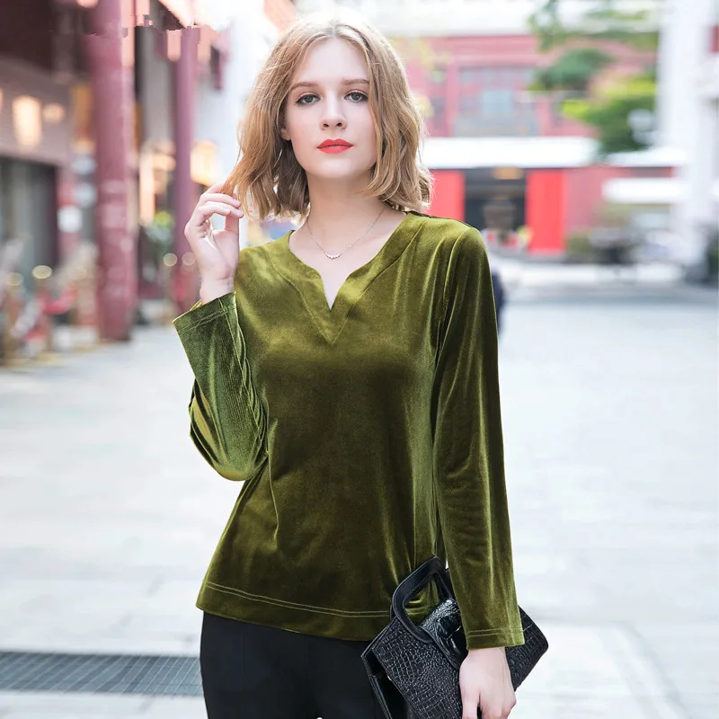 Женская Вельветовая рубашка с длинным рукавом и v-образным вырезом бархатная