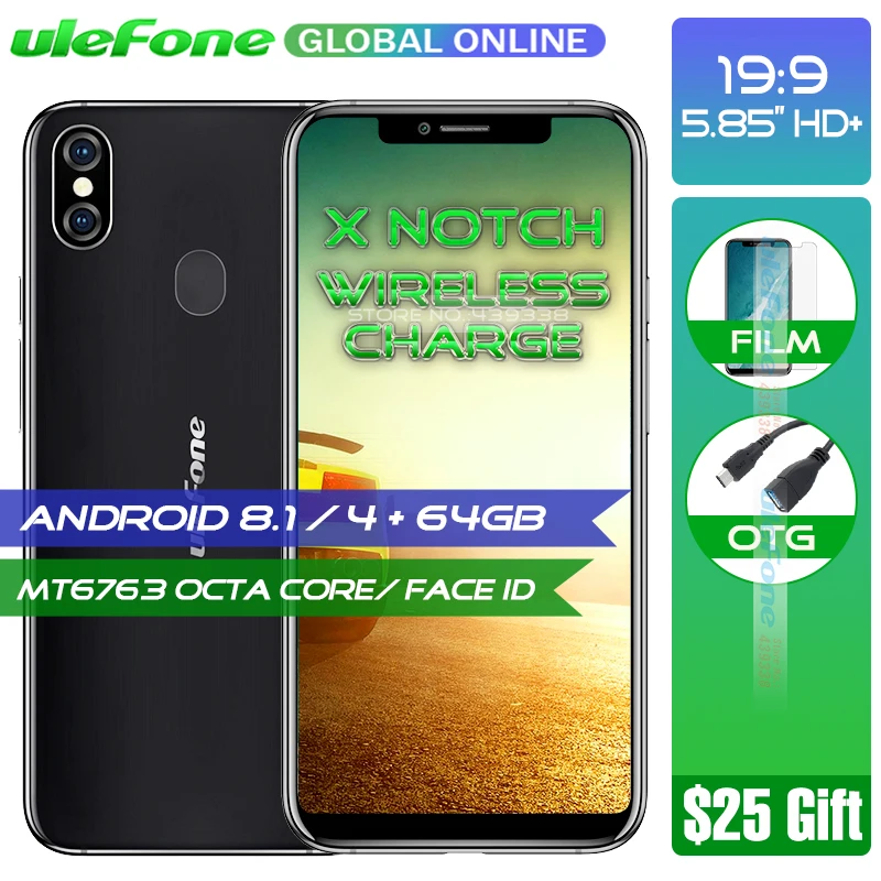 Смартфон Ulefone X 5 85 &quotHD + MT6763 четыре ядра Android 8 1 4 Гб 64 ГБ 16 МП двойная задняя камера