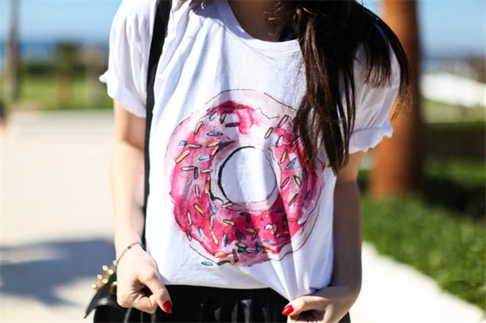 Dingtoll пончики топы белые женские Harajuku Tumblr футболки повседневные уличные панк XL