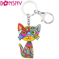 bonsny acrylic anime cartoon colorful cat kitten key chains keyrings for women girl ladies purse car handbag pets charms gift