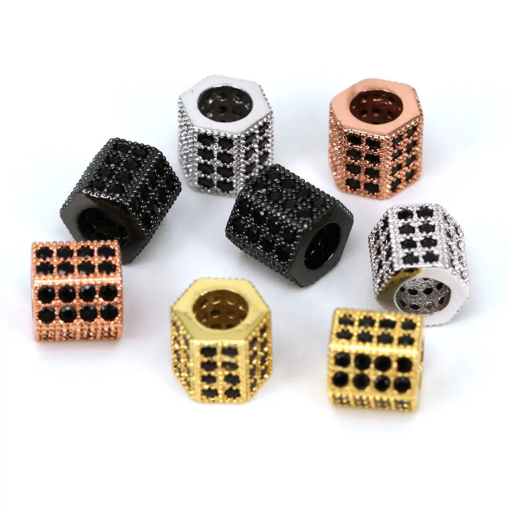 

Geometric Micro Pave Black Cubic Zirconia Beads For Jewelry Making Hexagon Spacer Beads Diy Bracelet Accessories