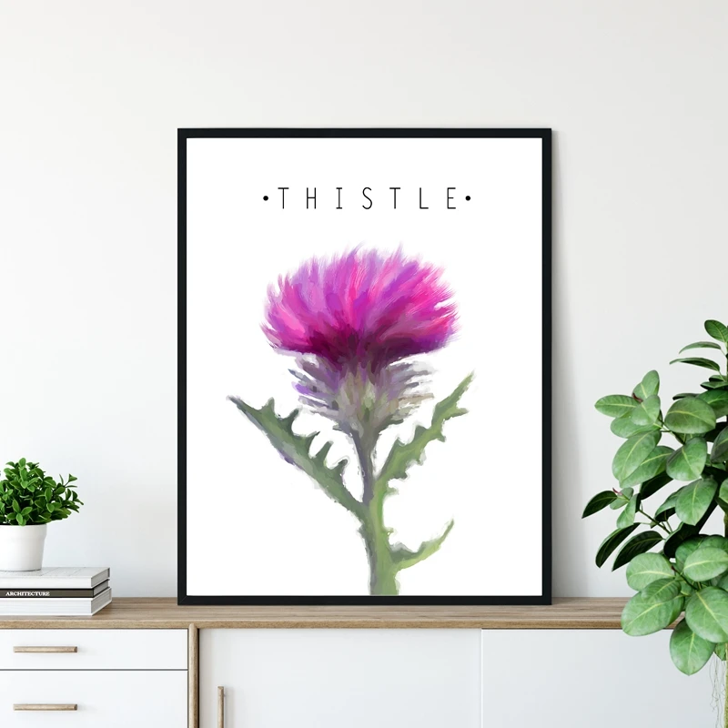 Розовый постер Thistle Картина на холсте Современная растительная картина маслом с