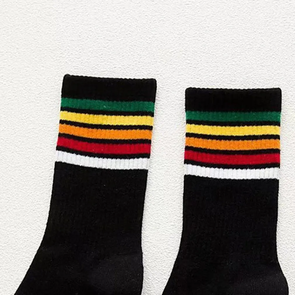 Trendy Rainbow Stripe Printed Cotton Socks Ladies Women Middle Length Casual Soft Harajuku Socks Sports Warm Socks