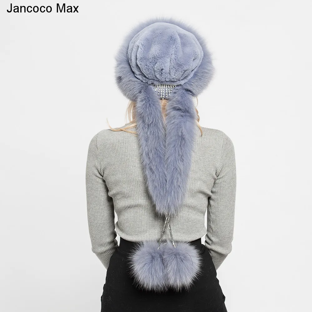 Jancoco Max/новые стильные женские теплые зимние шапки из натурального меха кролика Рекс и лисы модные меховые шапки шарф наивысшего качества S7145
