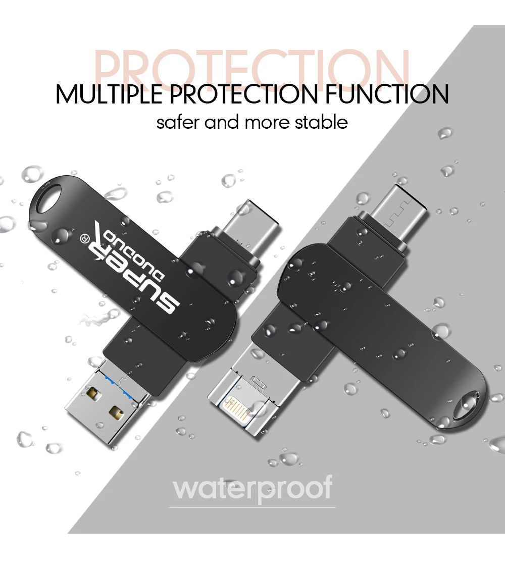 Водонепроницаемый usb флеш-накопитель, флеш-накопитель 128 ГБ, 64 ГБ, флеш-диск для iphone/ipad 3 в 1, карта памяти 8 ГБ, 16 ГБ, 32 ГБ, флешка для type-C