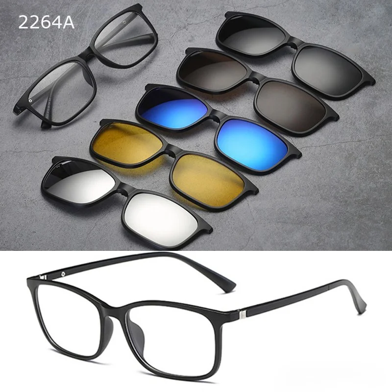 QIFENG Optical Spectacle Frame Men Women TR90 With 5 Clip On Sunglasses Polarized Magnetic Myopia Glasses Eyeglasses Frame QF125