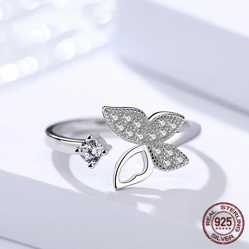 S925 Серебро новый Jewelry женский микро-инкрустированные бабочка Открытое кольцо