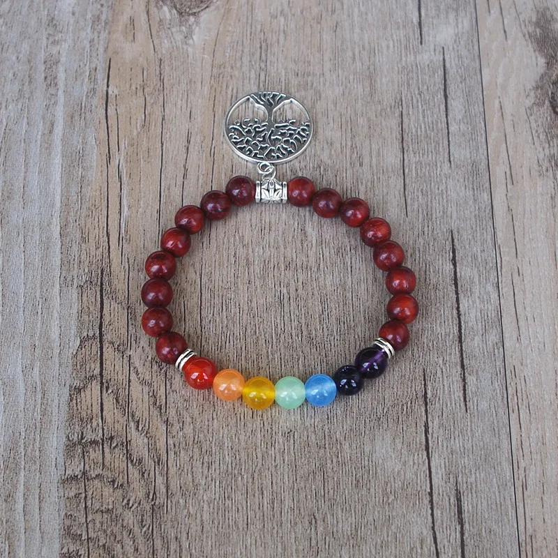 Браслет чакра ручной работы сделай сам 7 чакр темно красные деревянные бусины|mala