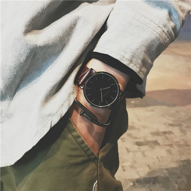 Ulzzang кожаным ремешком Для женщин платье часы мужчины сетка модные Повседневное