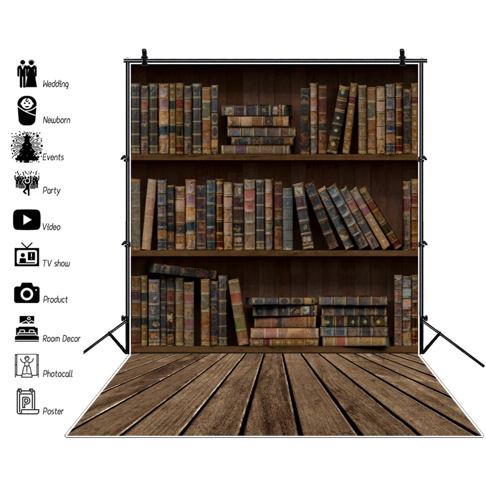 

Фон для фотографирования детей Laeacco с изображением старой деревянной книжной полки, винтажных книг, пола, кабинета, фоны для фотографий